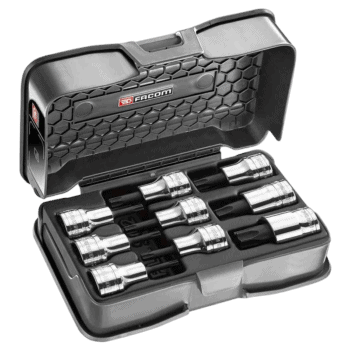 Facom 1/2' Bit Socket Set Torx Tx20-60 in a black plastic case with chrome sockets.