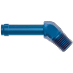 Blue 45° 1/8 NPT to push fit connector for racing and industrial applications.