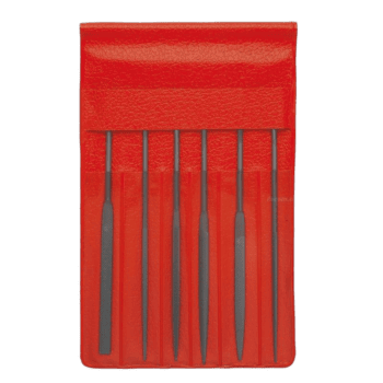 Set of six Facom needle files in a red case, ideal for precision metalwork and finishing tasks.