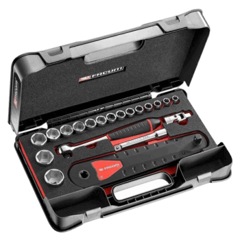 Grand Prix Racewear socket set in a black and red case with various sockets and tools for professional use.