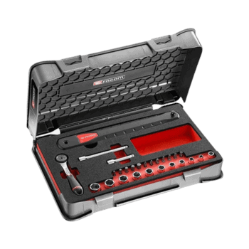Facom Axs 1/4' Socket Set in a compact case with various sockets and tools for professional use.
