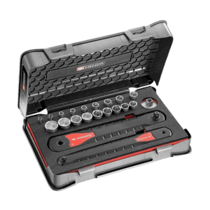 Facom Axs 1/4' + 3/8' Socket Set Axs.Smj1 for professional automotive and mechanical use, featuring a durable case and a comprehensive range of sockets.