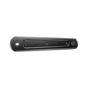 Black racing helmet communication device with microphone and control buttons for motorsport safety and communication.