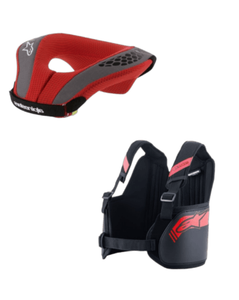 Alpinestars kart protection bundle including a red and black seat and a protective vest for junior racers.