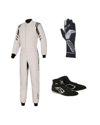 Alpinestars racing suit, gloves, and shoes for motorsport safety and performance.