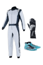Grand Prix Racewear racing suit, gloves, and shoes for motorsport enthusiasts, designed for safety and performance.