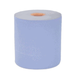 Blue racing car paper roll with a brown core, used for racewear packaging or promotional displays.