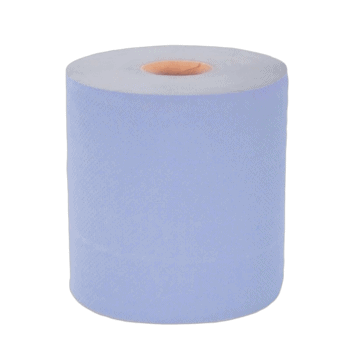 Blue racing car paper roll with a brown core, used for racewear packaging or promotional displays.