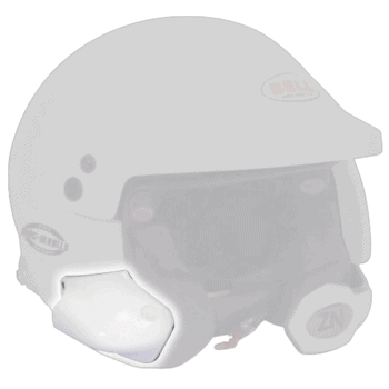 White Grand Prix racing helmet with visor and branding, designed for motorsport safety and performance.
