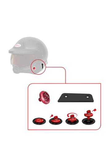 GPR Direct Grand Prix Racewear helmet communication system with microphone and control buttons for racing safety.
