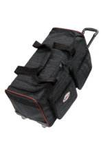 Black Grand Prix Racewear equipment bag with wheels and multiple compartments for motorsport gear.