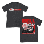 Bell Racing T-shirt featuring vintage racing car graphic and logo, ideal for motorsport fans and racewear enthusiasts.