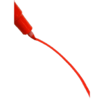 Red paint marker pen with a long, curved tip for precise marking on racewear or fabric.