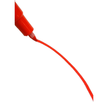 Red paint marker pen with a long, curved tip for precise marking on racewear or fabric.