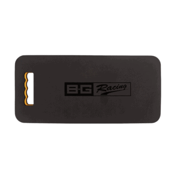 Black B-G Racing portable device with yellow accents and logo, used in motorsport settings.