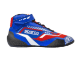 Grand Prix Racewear racing shoe in blue, red, white, and black with Sparco branding, designed for motorsport enthusiasts.