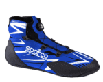 Blue and black Grand Prix racing shoe with Sparco branding and quick-lace system for motorsport enthusiasts.