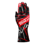 Sparco racing glove with red, black, and white design, featuring the Sparco logo for motorsport safety gear.
