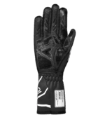 Black racing glove with protective padding and grip details, designed for motorsport safety and performance.