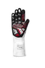 High-performance Grand Prix Racewear racing glove with black, red, and white design, designed for motorsport enthusiasts and professional racers.