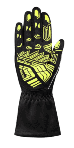 High-performance Grand Prix racing glove with yellow and black design, ideal for motorsport enthusiasts and professional racers.