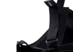 Close-up of a black Grand Prix Racewear helmet harness with adjustable straps for racing safety.