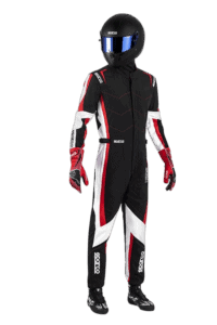 Grand Prix Racewear racing suit with helmet and gloves, designed for motorsport safety and performance.