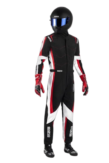 Grand Prix Racewear racing suit with helmet and gloves, designed for motorsport safety and performance.
