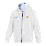 White racing hoodie with Gulf and Sparco logos, ideal for motorsport fans and racewear enthusiasts.
