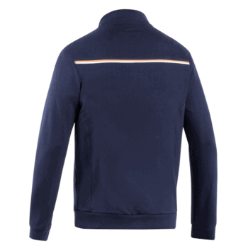Navy blue Grand Prix Racewear jacket with reflective stripe, designed for motorsport safety and style.