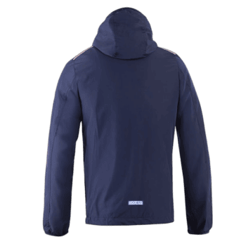 Blue Grand Prix Racewear jacket with hood, designed for motorsport safety and comfort, featuring durable fabric and branding details.