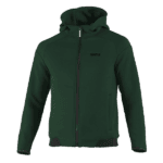 Green racing hoodie with zip closure and hood, ideal for motorsport enthusiasts and racewear fans.