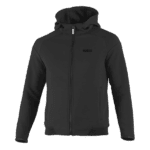 Black racing hoodie from Grand Prix Racewear with front zipper and hood, ideal for motorsport enthusiasts and drivers.