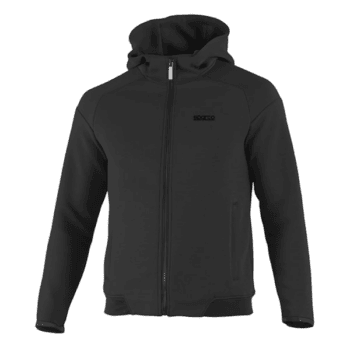 Black racing hoodie from Grand Prix Racewear with front zipper and hood, ideal for motorsport enthusiasts and drivers.