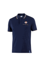 Gulf Racing Polo Shirt in navy blue with logo, ideal for motorsport enthusiasts and racewear fans.