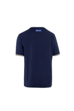 Back view of a navy blue Sparco racing T-shirt with logo on the upper back, designed for motorsport enthusiasts.