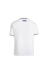 White Grand Prix Racewear T-shirt with blue Sparco logo on the back collar, designed for motorsport enthusiasts and racers.