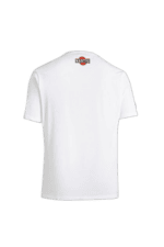 White Grand Prix Racewear T-shirt with Martini logo on the back, designed for motorsport enthusiasts and racers.