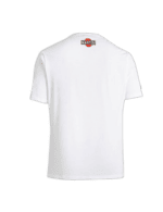 White Grand Prix Racewear T-shirt with Martini logo on the back, designed for motorsport enthusiasts and racers.