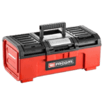 Facom 16-inch tool box with one-touch latch and black handle, ideal for workshop storage and organisation.