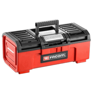 Facom 16-inch tool box with one-touch latch and black handle, ideal for workshop storage and organisation.