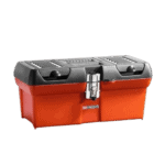 Facom small 16-inch tool box with black lid and red body, featuring a secure latch and sturdy construction.