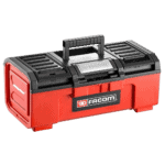 Facom 24-inch tool box with one-touch latch and black handle, ideal for workshop storage and organisation.