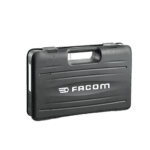 Black FACOM tool case with handle, designed for professional use, on a black background.