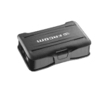 Compact black GPS device with 'GPROM' branding for race car navigation and telemetry at Grand Prix events.