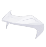 White Grand Prix racing helmet visor with aerodynamic design for racewear safety and performance.