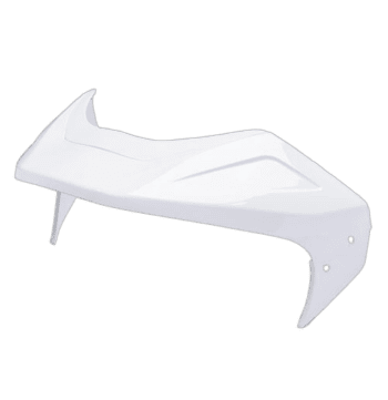 White Grand Prix racing helmet visor with aerodynamic design for racewear safety and performance.