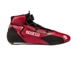 Red and black Sparco racing shoe designed for Grand Prix racewear with high grip sole and ankle support.