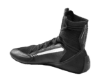 Black racing boot with high ankle support and sleek design, ideal for motorsport safety and performance.