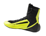 High-performance Grand Prix racing shoe in black and neon yellow with aerodynamic design and advanced grip features.